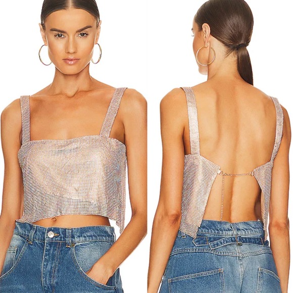 SNDYS. Tops - NWT Revolve SNDYS. Audrina Gold Embellished Crop Top Large